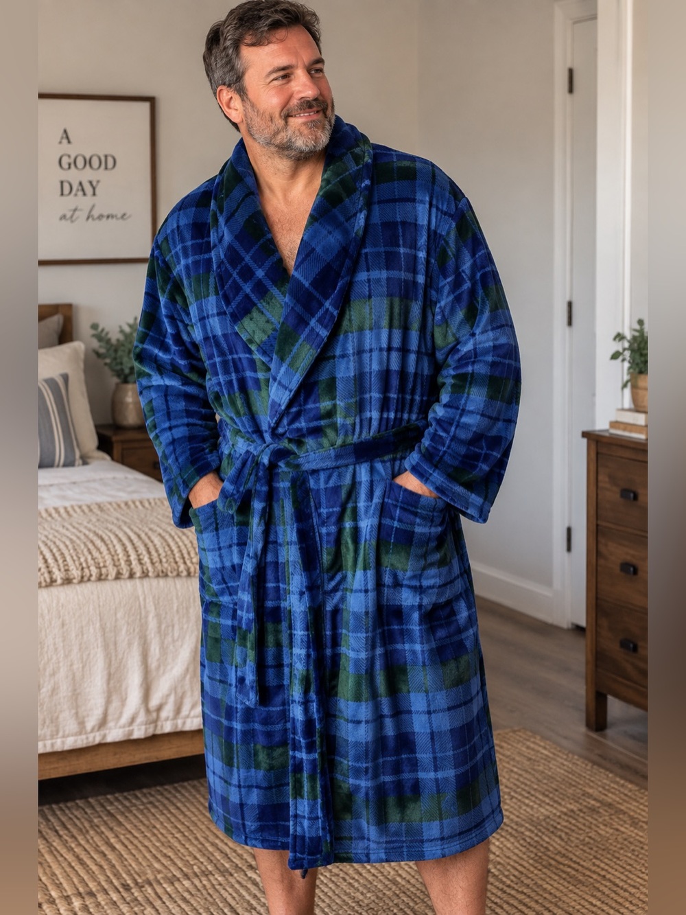 Roundtree & Yorke NWT Big Tall 2XT 3XT Plush Plaid Robe